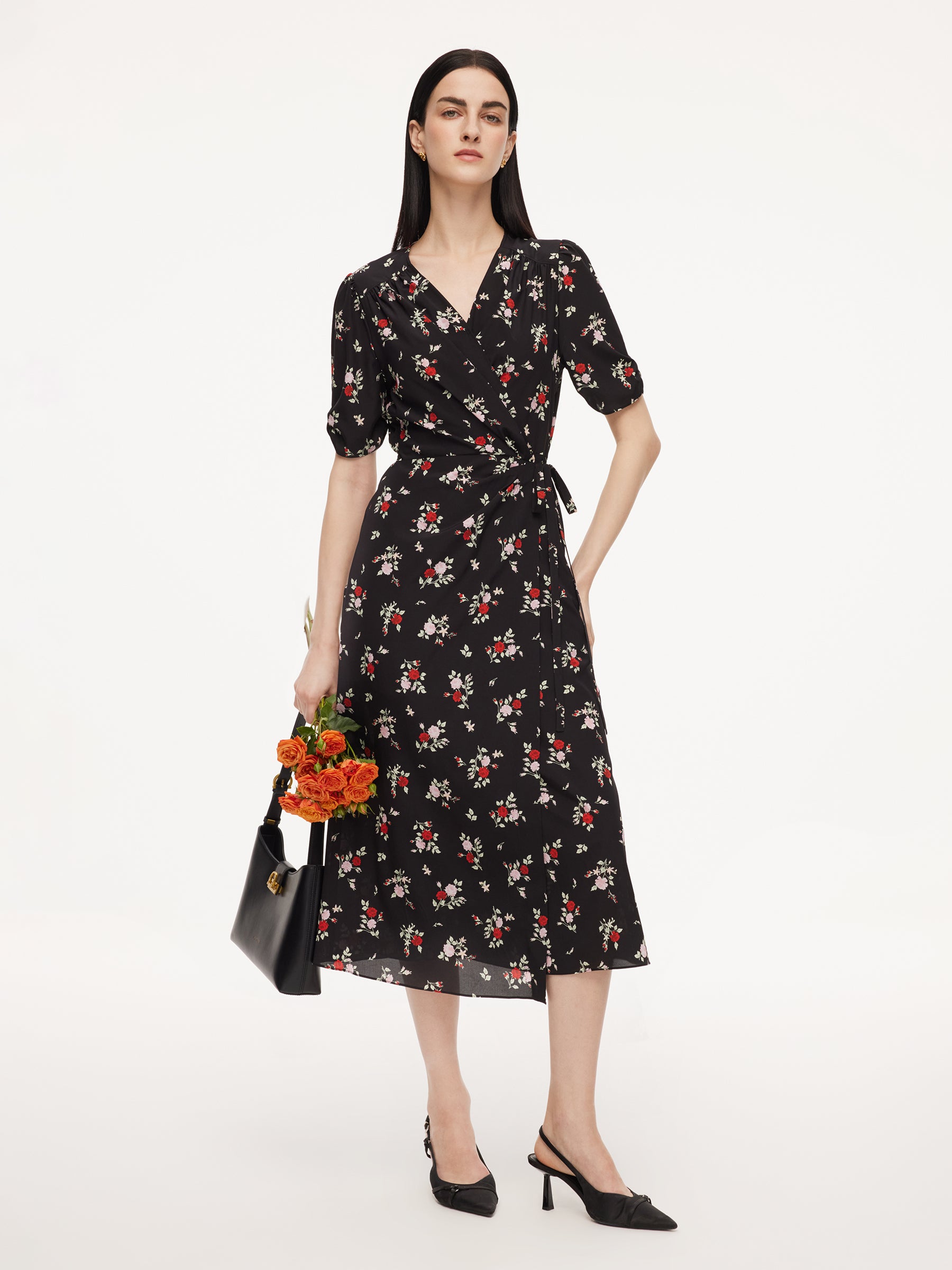 [Preview] 16MM Mulberry Silk Floral Print Women Maxi Wrap Dress GOELIA