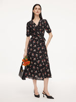 [Preview] 16MM Mulberry Silk Floral Print Women Maxi Wrap Dress GOELIA