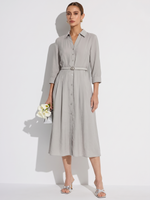 Triacetate Blend Women Belted Maxi Shirt Dress GOELIA