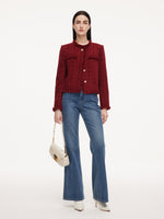 Wool Blend Tweed Sequins Fringe Trim Women Jacket GOELIA