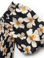 Cotton Stretch Floral Print Women Smocked Maxi Dress GOELIA