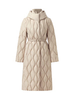 Gathered Waist Long Goose Down Coat With Belt GOELIA