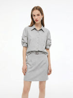 Lyocell Linen Blend Mock-Layered Women Mini Shirt Dress GOELIA