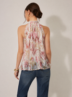 10MM Mulberry Silk Iris Print Women Halter Top GOELIA