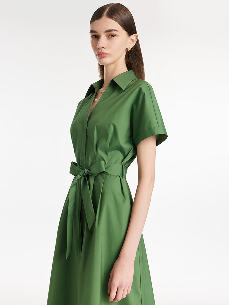 Casual Lapel Print Shirt Dress Midi Dress