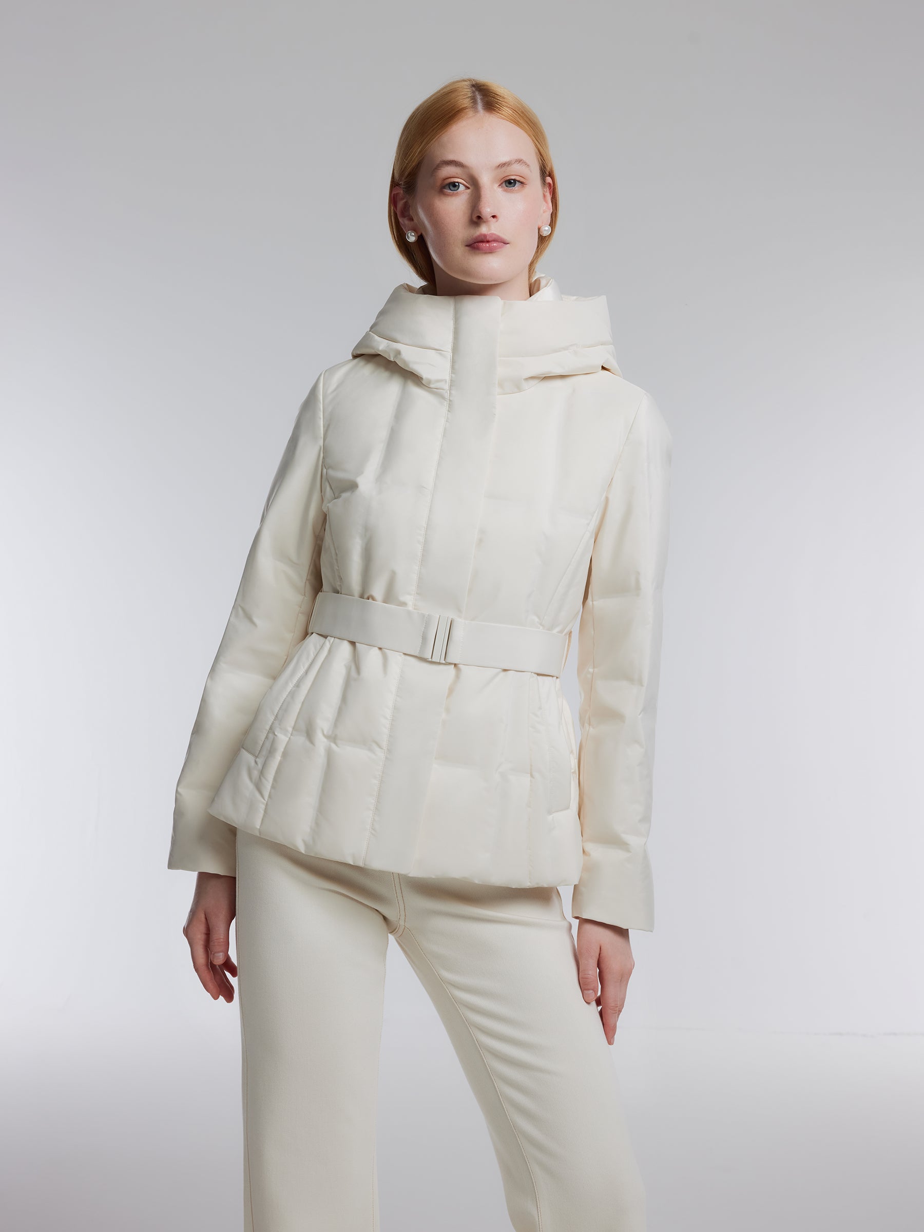 [Preview] Gathered Waist Belted Hooded Goose Down Jacket GOELIA