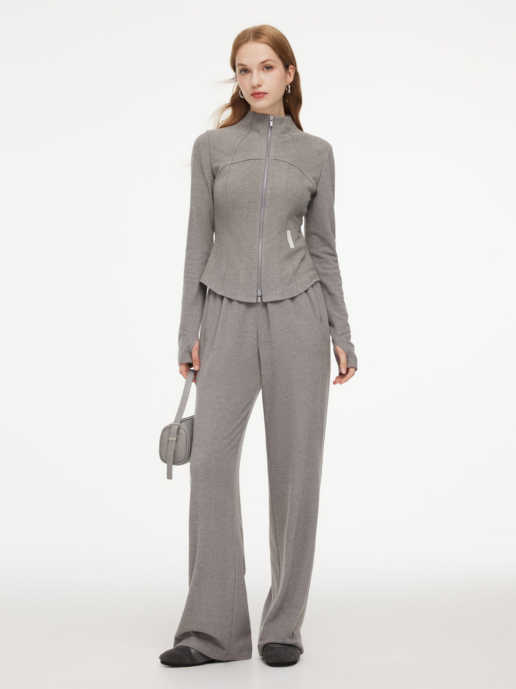 [Preview] Double-Brushed Stretch Zip Jacket And Pants Two-Piece Set GOELIA