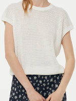 Linen Cotton Sequins Women Open-Knit Top GOELIA