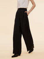 Worsted Wool Blend Straight Wide Leg Women Pants GOELIA