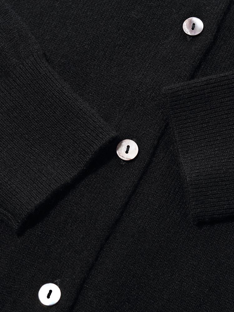 Black Pure Cashmere Round Neck Cardigan GOELIA