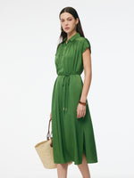 22MM Mulberry Silk Stretch Women Maxi Shirt Dress With Belt GOELIA