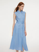 100% Linen Women Maxi Shirt Dress With Belt GOELIA