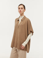 100% Cashmere Polo Collar Poncho Sweater GOELIA