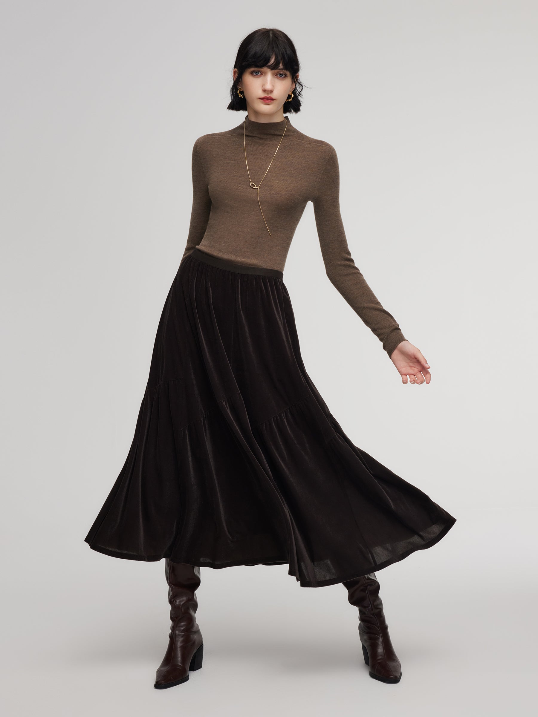 Velvet A-Line Elastic Waist Women Skirt GOELIA