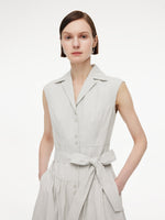 Notched Lapel Women Sleeveless Belted Maxi Dress GOELIA
