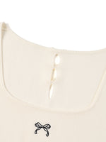 [Preview] Lyocell Blend Bowknot Embroidered Women Square Neck Knit Top GOELIA