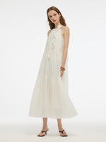 Tencel Blend Halter Maxi Dress With Detachable Flower GOELIA