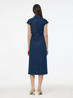 Denim Side Twist Women Cap Sleeve Stretchy Midi Dress GOELIA