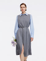 [Preview] Sleeveless Knit Dress And Shirt Two-Piece Set With Belt GOELIA