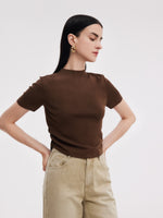 Tencel Acetate Blend Women Side Pleat Knit Top GOELIA