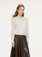 Jacquard Ruffle Neck Women Knit Top GOELIA