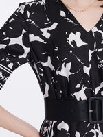 14 Momme Mulberry Silk Iris Printed Women Maxi Dress With Belt GOELIA