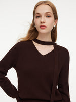 [Preview] V-Neck Knit Top And Plaid Skirt Two-Piece Set With Ribbon GOELIA
