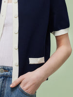 Lyocell Blend Contrast Trim Women Cardigan GOELIA