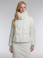 [Preview] Frog-Button Goose Down Cropped Jacket With Faux Fur Collar GOELIA