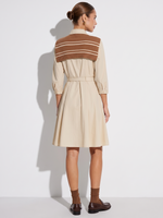 Cotton Letter Embroidered Women Belted Midi Shirt Dress With Detachable Sailor Collar GOELIA