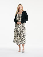 Camellia Printed Spaghetti Strap Dress And Knitted Cardigan Two-Piece Set GOELIA