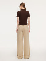 Cotton Denim Straight Wide Leg Women Folded Jeans With Belt GOELIA