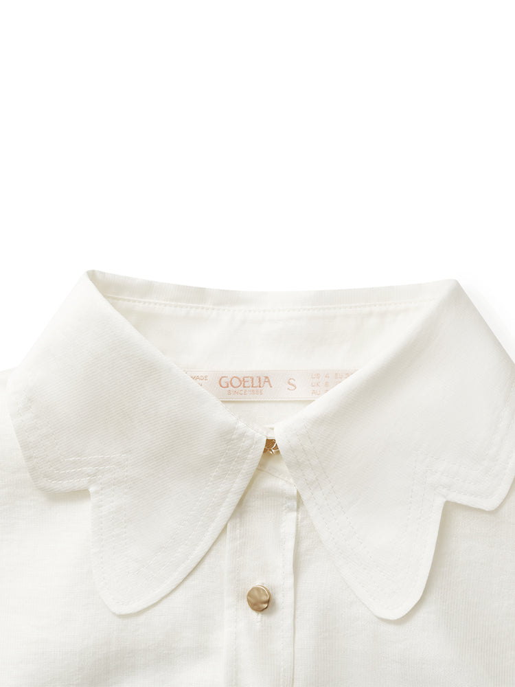 Tencel Puff Sleeves Petal Collared Women Shirt GOELIA