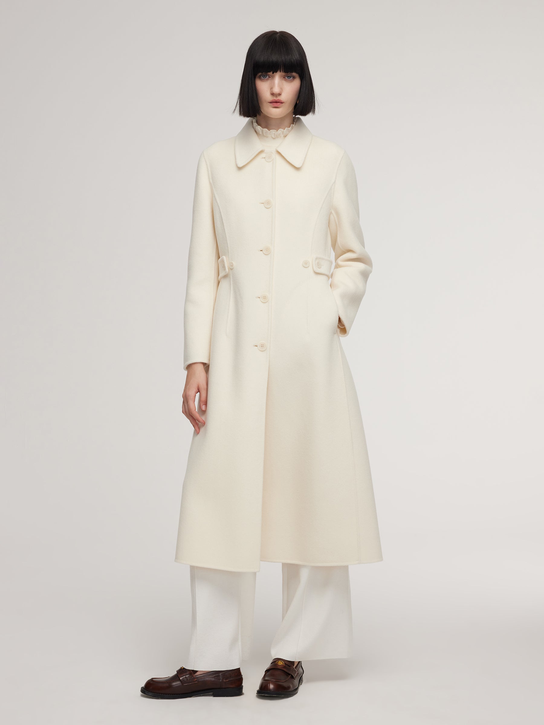 [Preview] Cashmere Wool Blend Women Overcoat With Detachable Waist Tab GOELIA