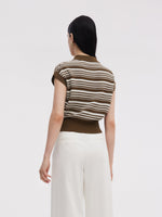 Tencel Blend Polo Collar Stripe Women Cap Sleeve Knit Tank Top GOELIA