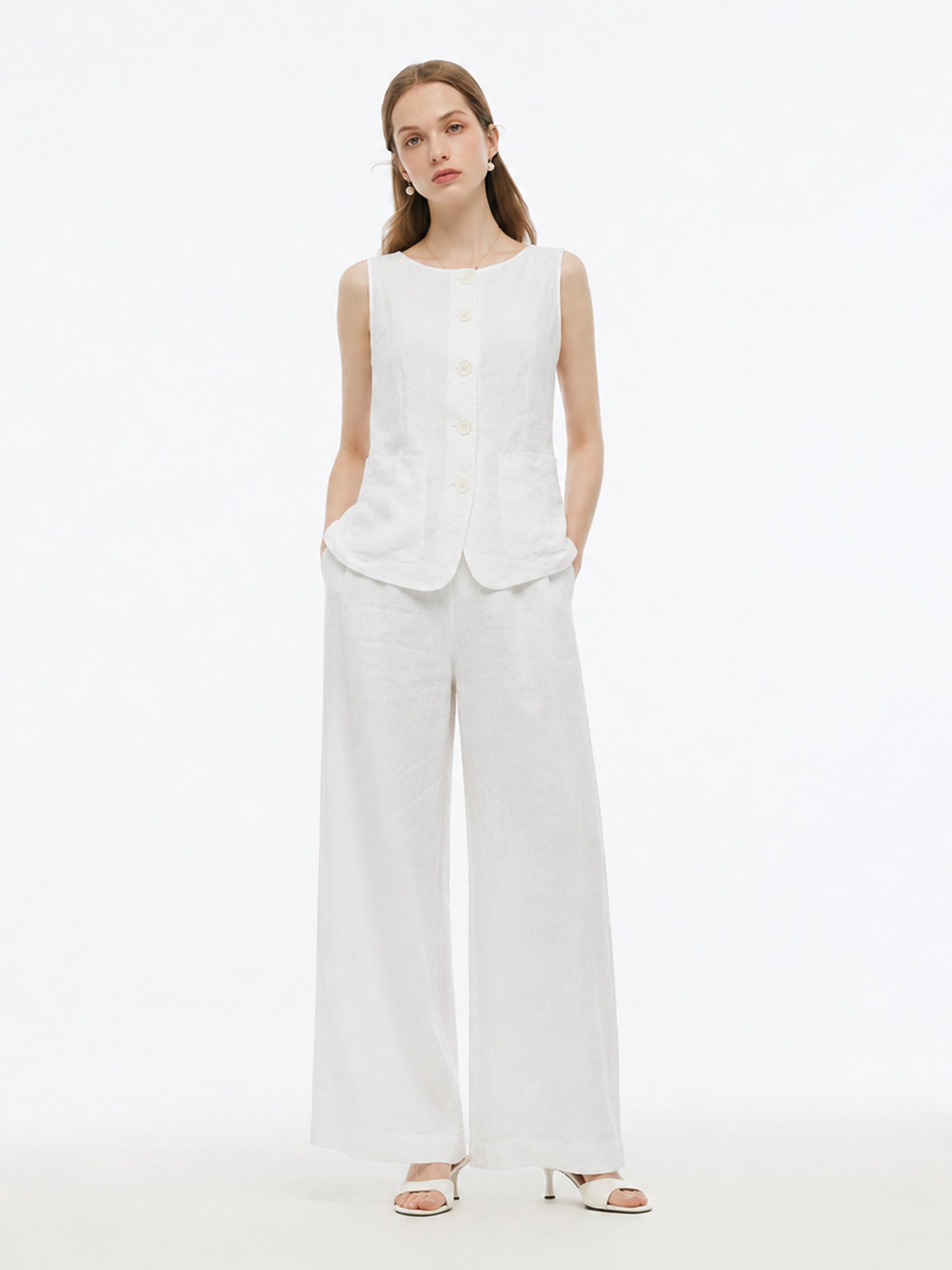 100% Linen Vest And Pants Two-Piece Set GOELIA