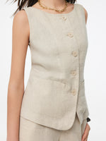 100% Linen Vest And Pants Two-Piece Set GOELIA