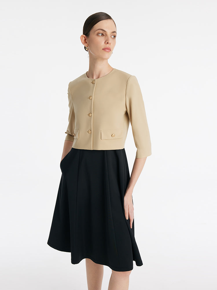 Single-Breasted Crop Jacket And Vest Midi Dress Two-Piece Set GOELIA