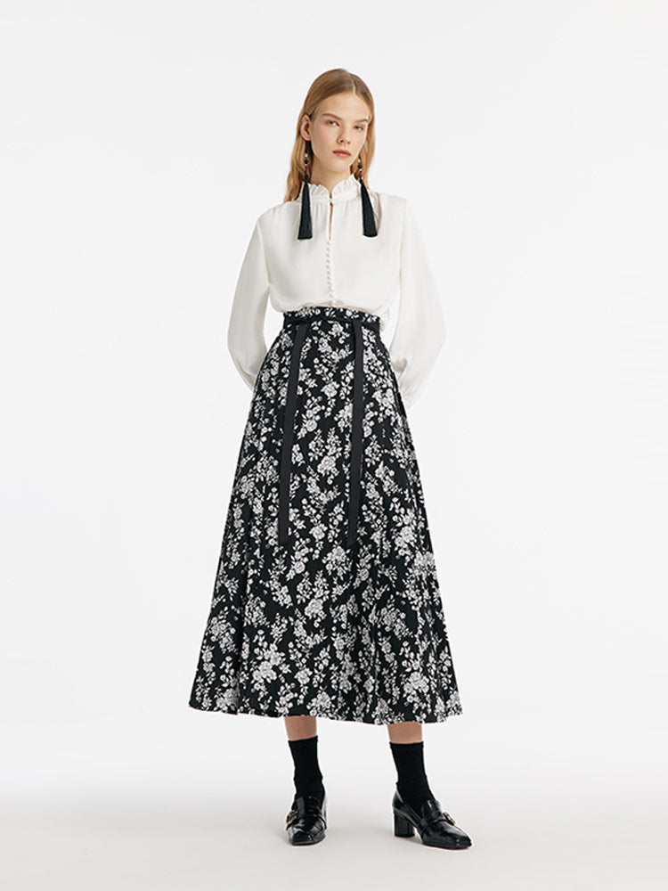 Camellia Jacquard Pleated Women Mamianqun With Bottomed Skirt GOELIA
