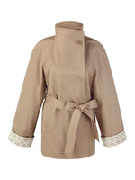 Cotton Stand Collar Lace Cuffs Women Self-Tie Belt Trench Coat GOELIA