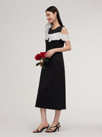 Color Block Ruffle Women Knit Midi Dress GOELIA