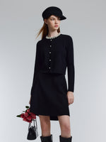 Lyocell Wool Blend Beaded Round Neck Knit Top And Skirt Two-Piece Set GOELIA