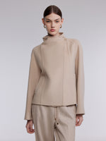 [Preview] Cashmere Wool Blend Asymmetrical Collar Women Short Coat GOELIA