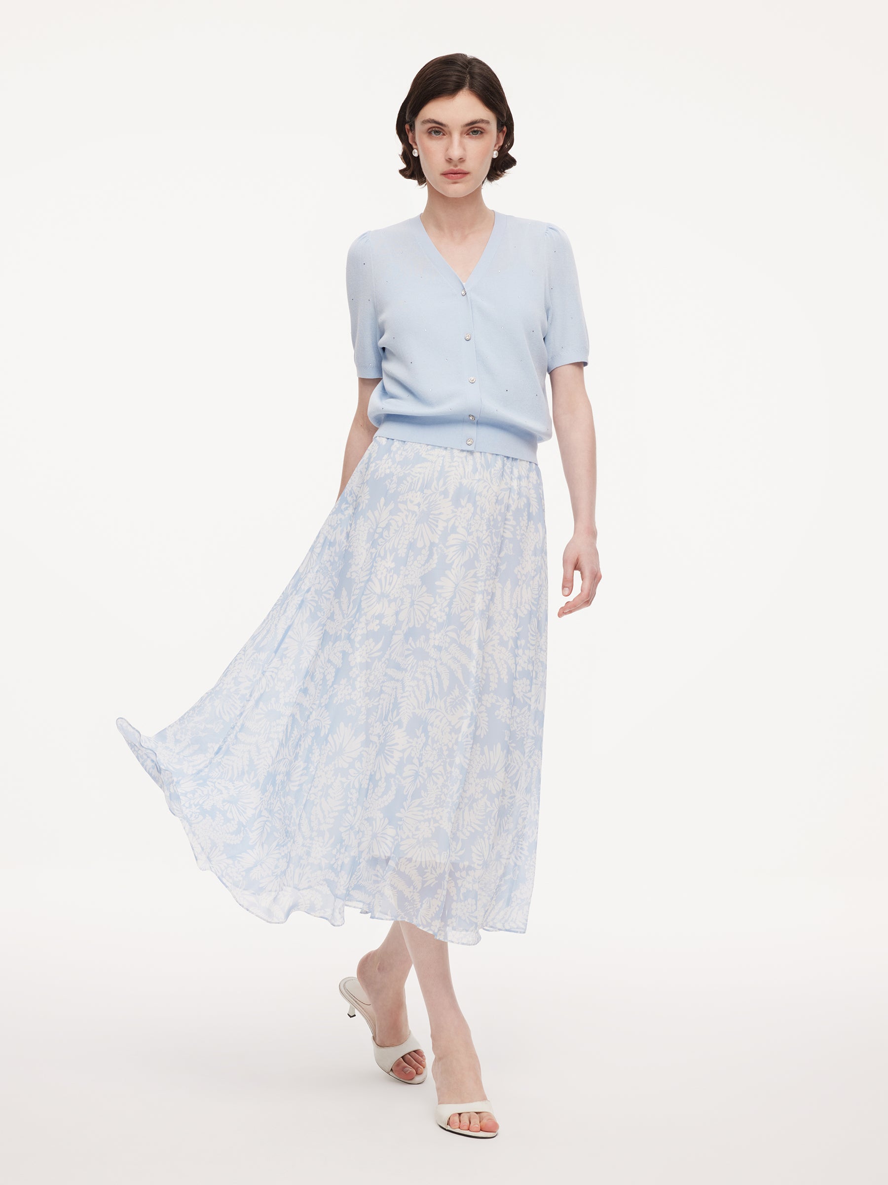 10MM Mulberry Silk Floral Print Women Skirt With Scrunchie GOELIA