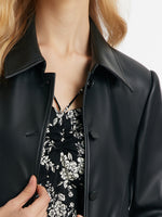 Eco-Friendly Leather Lapel Women Crop Jacket GOELIA