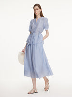 Acetate Blend Blouse And A-Line Skirt Belted Two-Piece Set GOELIA