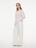 Triacetate Linen Cotton Blend Boat Neck Women Lightweight Knit Top GOELIA
