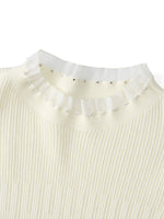 [Preview] Lyocell Wool Blend Beaded Ruffle Neck Women Knit Top GOELIA