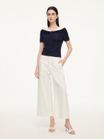 Tencel Blend Color Block Tie Front Women Knit Top GOELIA