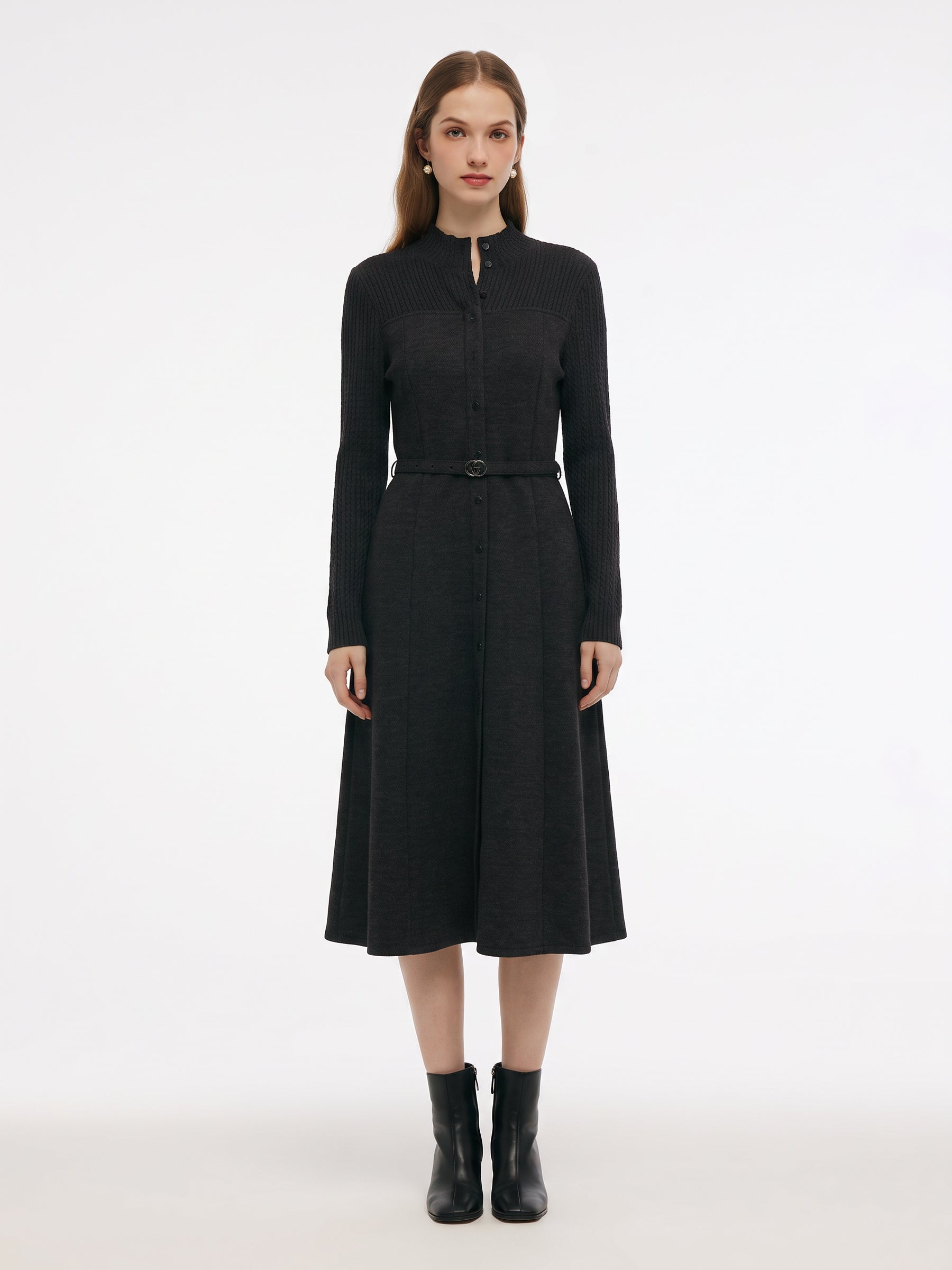 [Preview] Stretch Knitted Women Belted Midi Dress GOELIA